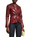 Cinq À Sept Mckenna Twisted Faux-leather Long-sleeve Top In Red