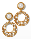 KENNETH JAY LANE GOLD PEARLY TOP WITH PEARLY AND CRYSTAL DROP CLIP EARRINGS