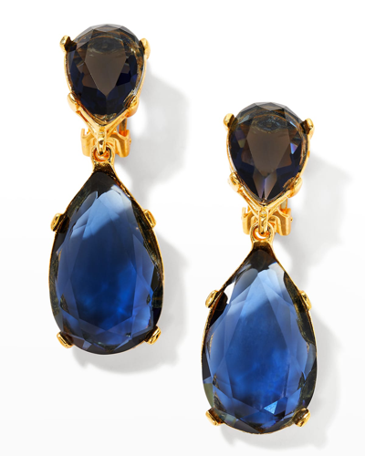 Kenneth Jay Lane Aqua Teardrop Glass Stone Clip Earrings In Gold