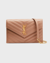 Saint Laurent Small Ysl Envelope Flap Wallet On Chain In Vintage Pecan