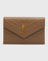 Saint Laurent Small Ysl Envelope Flap Wallet On Chain In Taupe
