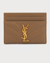 Saint Laurent Ysl Grain De Poudre Leather Card Case, Golden Hardware