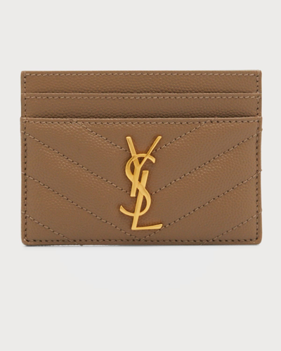 Saint Laurent Ysl Grain De Poudre Leather Card Case, Golden Hardware