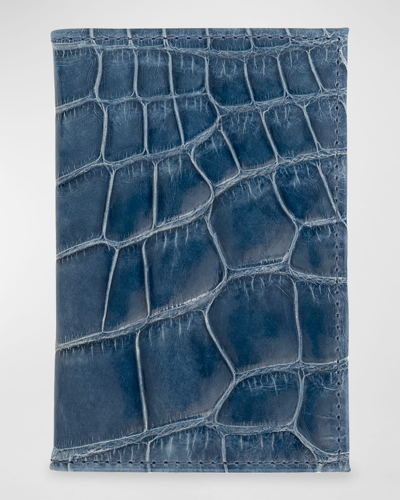 Abas Men's Glazed Alligator Leather Bifold Card Case In Cold Blue
