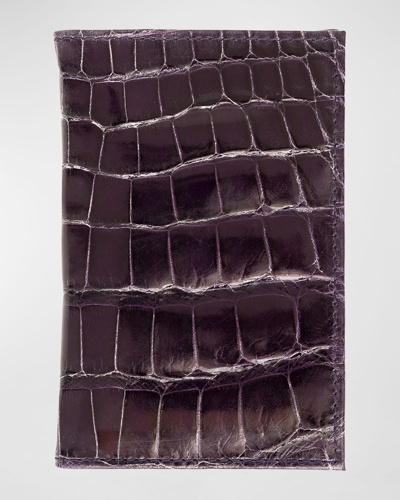 Abas Men's Glazed Alligator Leather Bifold Card Case In Plum