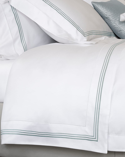 Signoria Firenze Granduca 600 Thread Count King Flat Sheet In White/wilton Blue