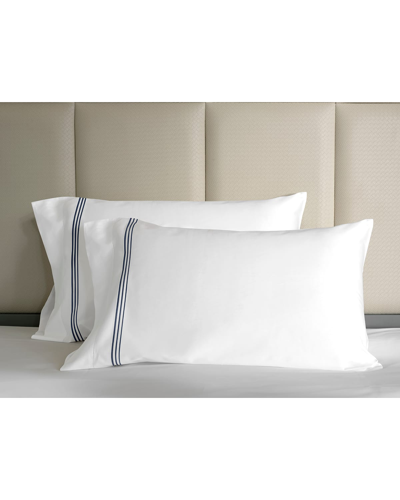 Signoria Firenze Granduca 600 Thread Count Pillowcases In White/dark Blue