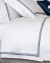 Signoria Firenze Granduca 600 Thread Count Queen Flat Sheet In White/dark Blue