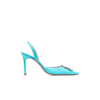 Amina Muaddi Camelia Crystal-embellished Satin And Leather Slingback Pumps In Turquoise Leather Blue