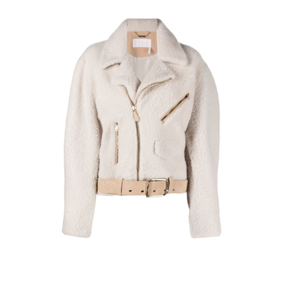 Chloé Suede-trim Shearling Moto Jacket In White
