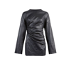 Rta Black Shauna Gathered Leather Mini Dress In Black
