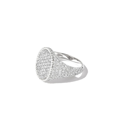 Yvonne Léon 18k White Gold Chevaliere Diamond Signet Ring In Silver