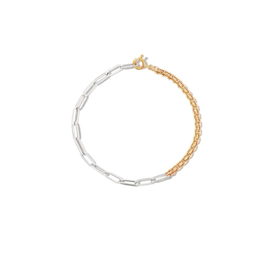 Yvonne Léon 18k Yellow And White Gold Solitaire Chain Bracelet In Silver