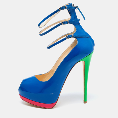 Pre-owned Giuseppe Zanotti Multicolour Patent Leather Tripe Strap Peep Toe Pumps Size 37 In Multicolor