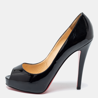 Pre-owned Christian Louboutin Black Patent Leather Very Prive Peep-toe Pumps Size 38.5