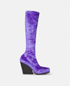 Stella Mccartney Cowboy Crushed Velvet Knee-high Boots In Violet