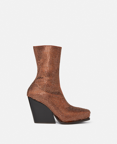 Stella Mccartney Brown Crystal Cowboy 80 Faux Leather Boots In Rust