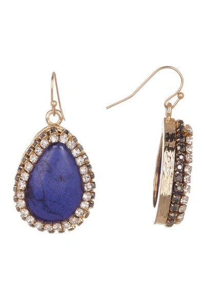 Olivia Welles Alia Double Halo Set Simulated Stone Drop Earrings In Gold / Blue