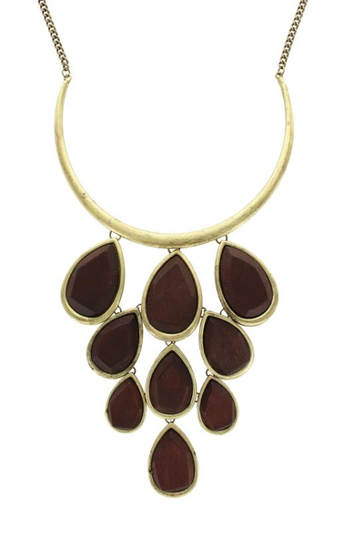 Olivia Welles Elissia Wood Bib Necklace In Oxidized Brass / Brown