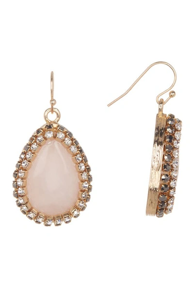 Olivia Welles Alia Double Halo Set Simulated Stone Drop Earrings In Gold / Pink