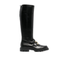 TOD'S BLACK KNEE-HIGH CHAIN PLAQUE LEATHER BOOTS,XXW08J0FG50GOC17848635
