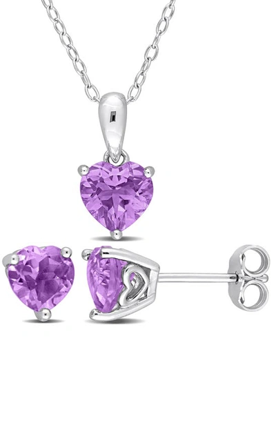 Delmar Heart Amethyst Pendant Necklace & Earrings Set In Purple