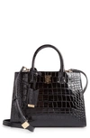 BURBERRY FRANCES CROC EMBOSSED LEATHER TOP HANDLE BAG