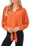 Vince Camuto Hammered Satin Tie Front Top In Citrus Spice