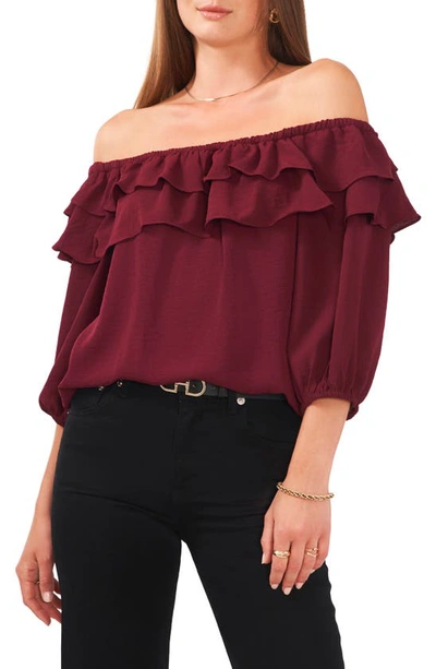 Vince Camuto Off-the-shoulder Double Ruffle Top In Crisp Merlot