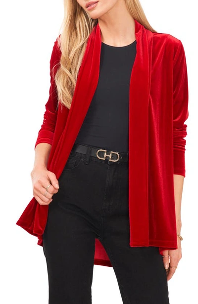 Vince Camuto Shawl Collar Velvet Cardigan In Autumn Red