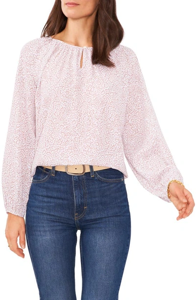 Vince Camuto Cheetah Print Keyhole Blouse In New Ivory