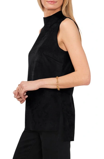 Vince Camuto Mock Neck Sleeveless Faux Suede Top In Rich Black