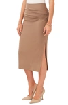 Vince Camuto Women's Side Rouched Midi Skirt With Slit Skirt In Fall Camel
