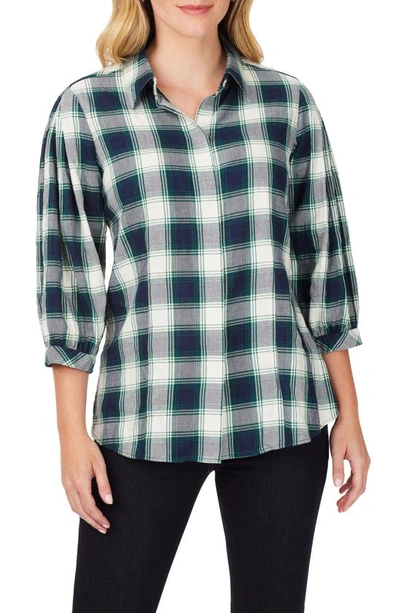 Foxcroft Sophie Cotton Blend Button-up Plaid Shirt In Navy Multi