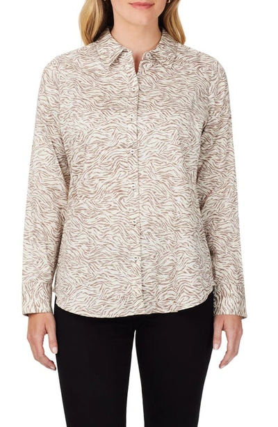 Foxcroft Davis Zebra Print Button-up Shirt In Ivory Multi