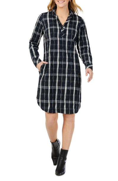 Foxcroft Sloane Windowpane Long Sleeve Popover Shirtdress In Black Multi