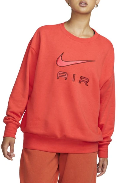 Nike Sportswear Air Fleece Crewneck Sweatshirt In Crimson/ Oxen Brown