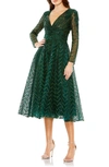 Mac Duggal Bead & Sequin Long Sleeve Tulle Fit & Flare Dress In Emerald