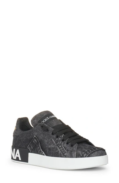 Dolce & Gabbana Low-top Sneakers Portfino  Denim In Hn3vr Rose Rosse Fondo Nero
