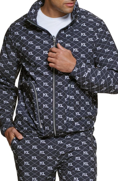 Karl Lagerfeld Men's All Over Kl Print Hooded Jacket In Black