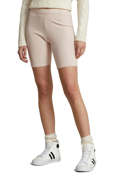 Polo Ralph Lauren Ribbed Athletic Fit Biker Shorts In Alabaster Pink