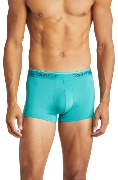 Calvin Klein 3-pack Low Rise Microfiber Stretch Trunks In Turquoise
