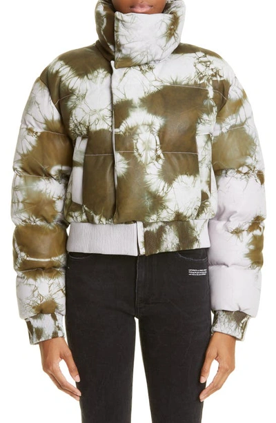 Off-white Arrow Tie Dye Down Leather Puffer Jacket In Military Lilac