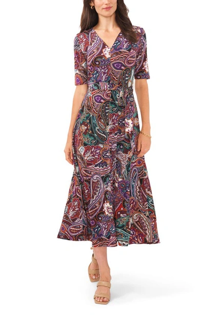 Chaus Paisley Tie Waist Midi Dress In Plum/ Pepper