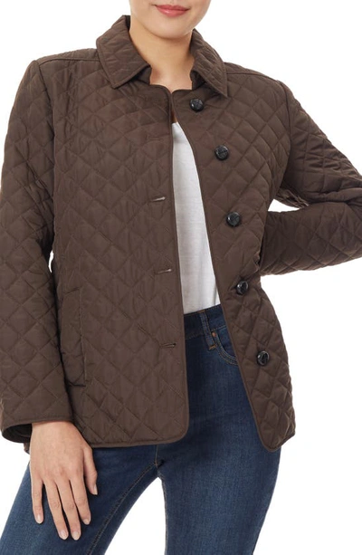 Jones New York Quilted Button Front Jacket In Brown