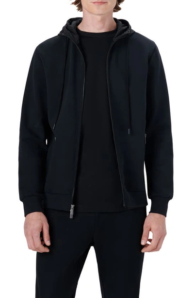 Bugatchi Stretch Cotton Zip-up Hooded Jacket In Black