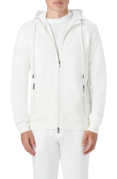 Bugatchi Stretch Cotton Zip-up Hooded Jacket In Chalk