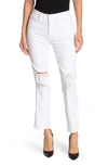 Frame Le High Ankle Straight Leg Jeans In Blanc Destruct Chew