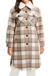 Sanctuary Plaid Shacket With Removable Faux Shearling Collar In Brown Plaid