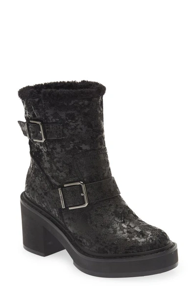 Dkny Daray Buckle Block Heel Bootie In Black Cracked Leather